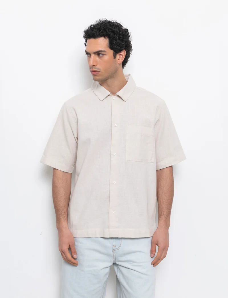 Camicia in tessuto armaturato da uomo - Beige ecru