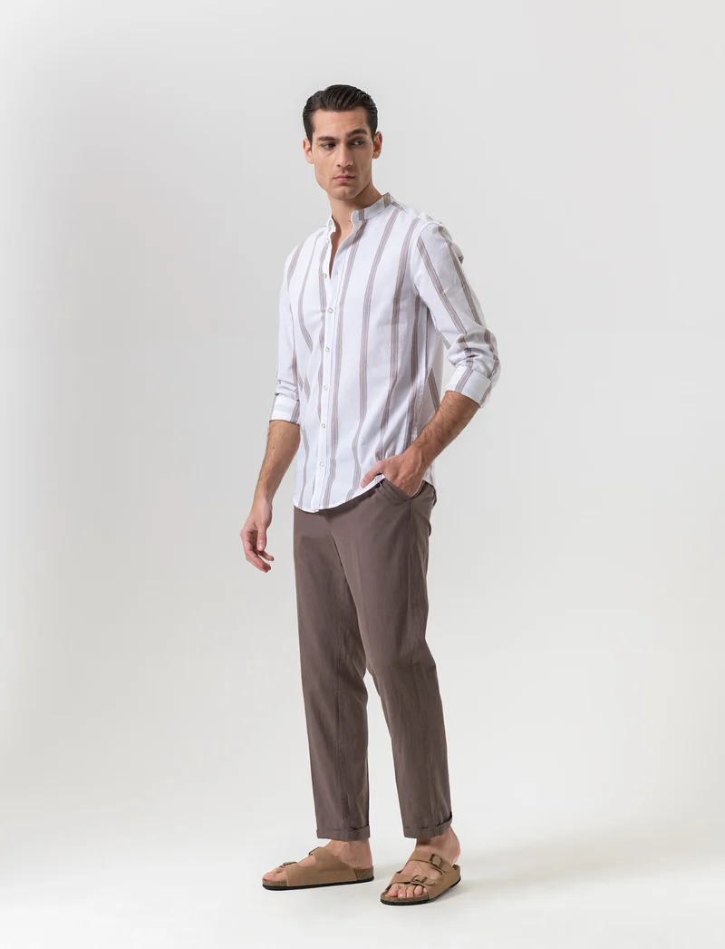 Pantaloni vita jogger misto lino da uomo - Grigio fango