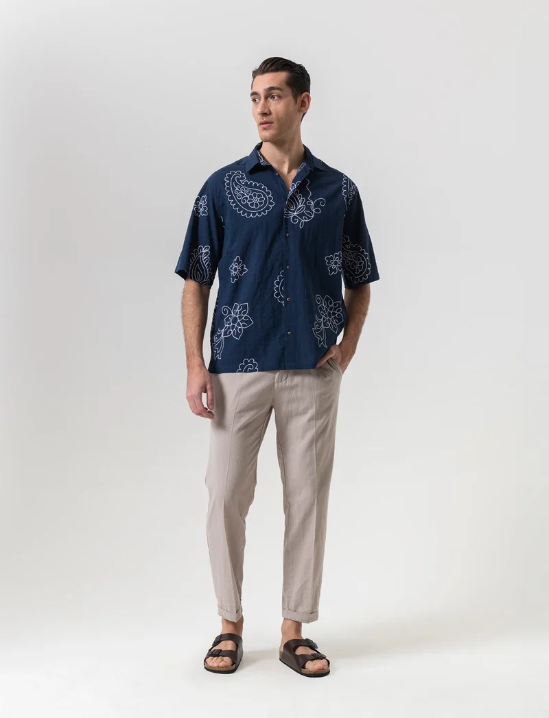Pantaloni vita jogger misto lino da uomo - Beige