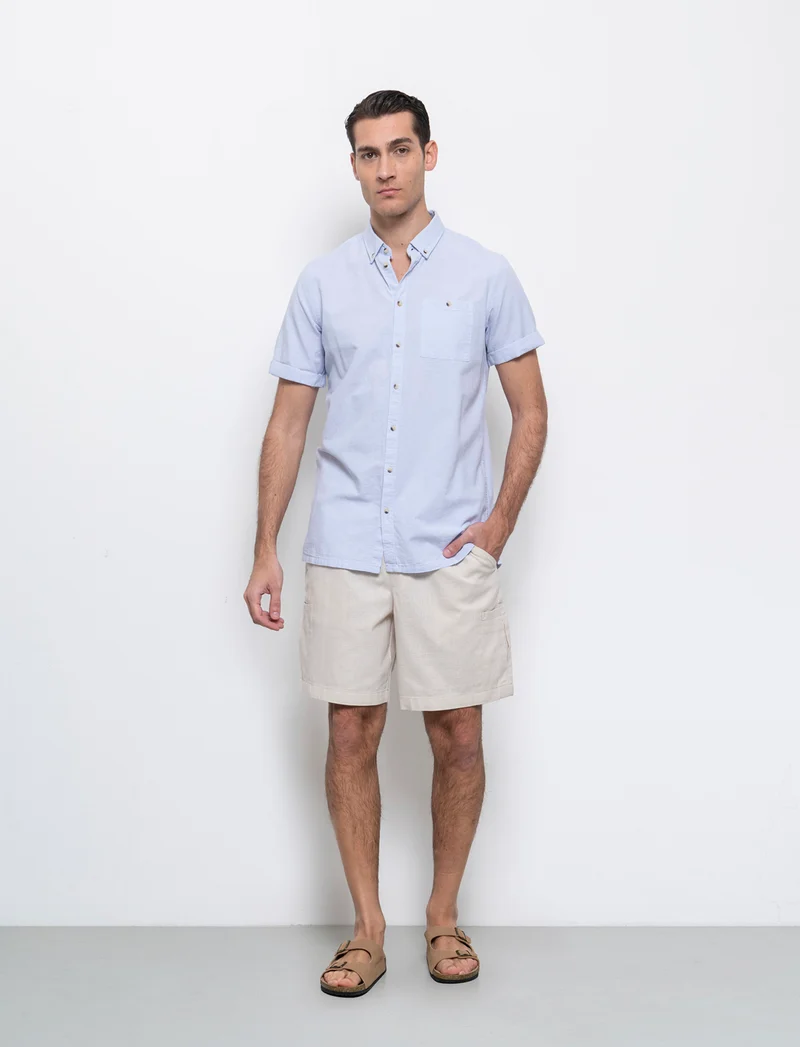 Bermuda cargo in tessuto armaturato da uomo - Beige ecru
