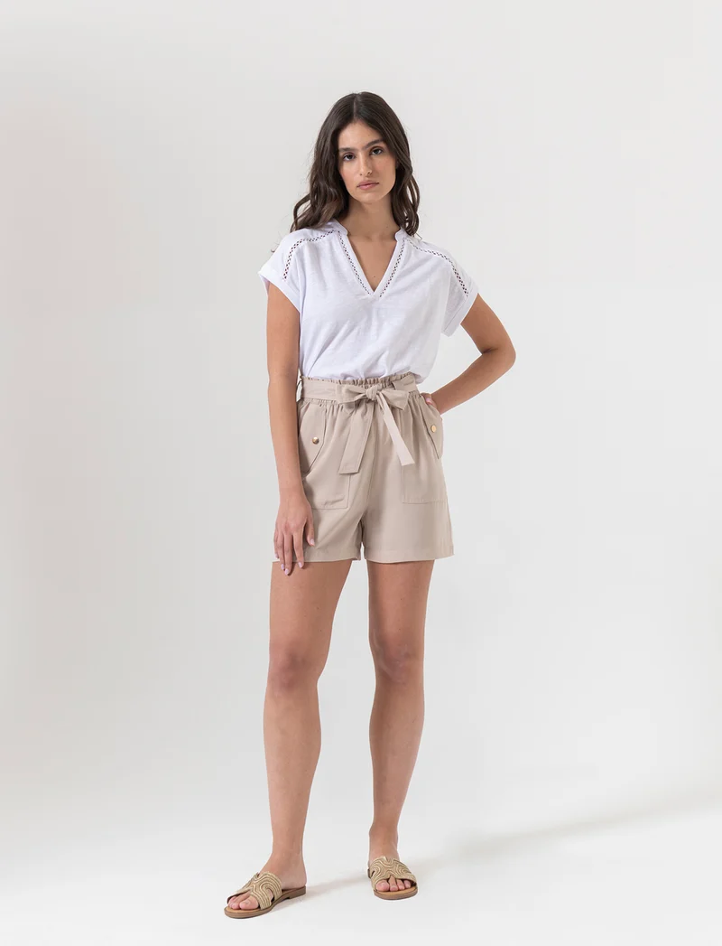 Short con cintura da donna - Beige corda