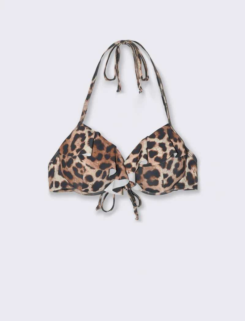 Reggiseno mare donna balconcino con rouche - Leopardato