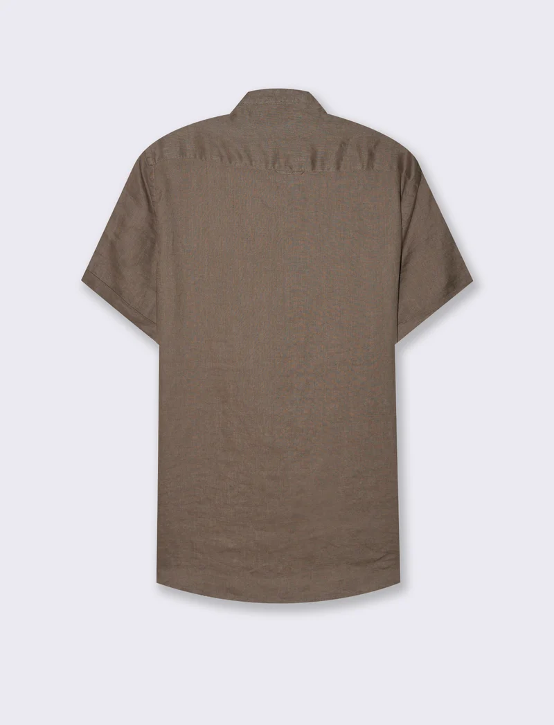 Camicia coreana manica corta 100% lino da uomo - Grigio fango