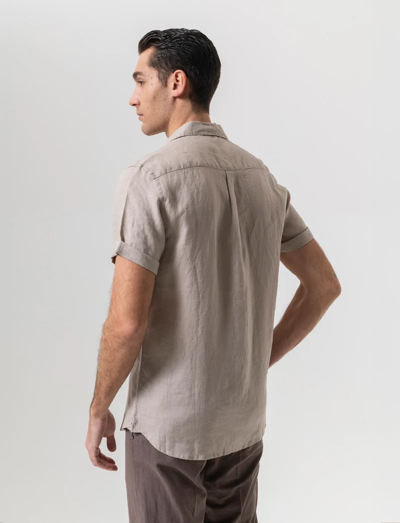 Camicia manica corta 100% lino da uomo - Beige