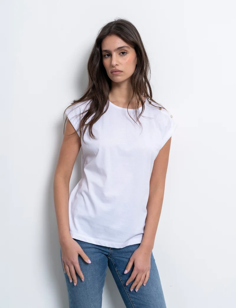 T-shirt con bottoni e asole da donna - Bianco