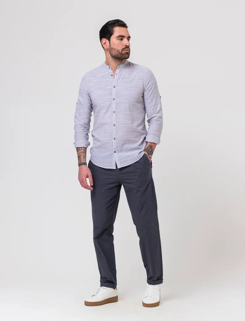 Camicia in cotone fil a fil da uomo - Grigio fango