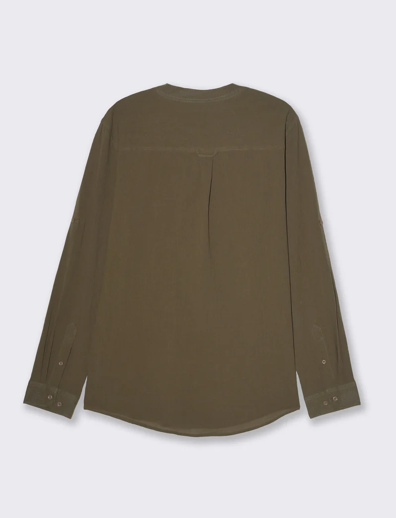 Camicia coreana effetto crepe da uomo - Verde kaki