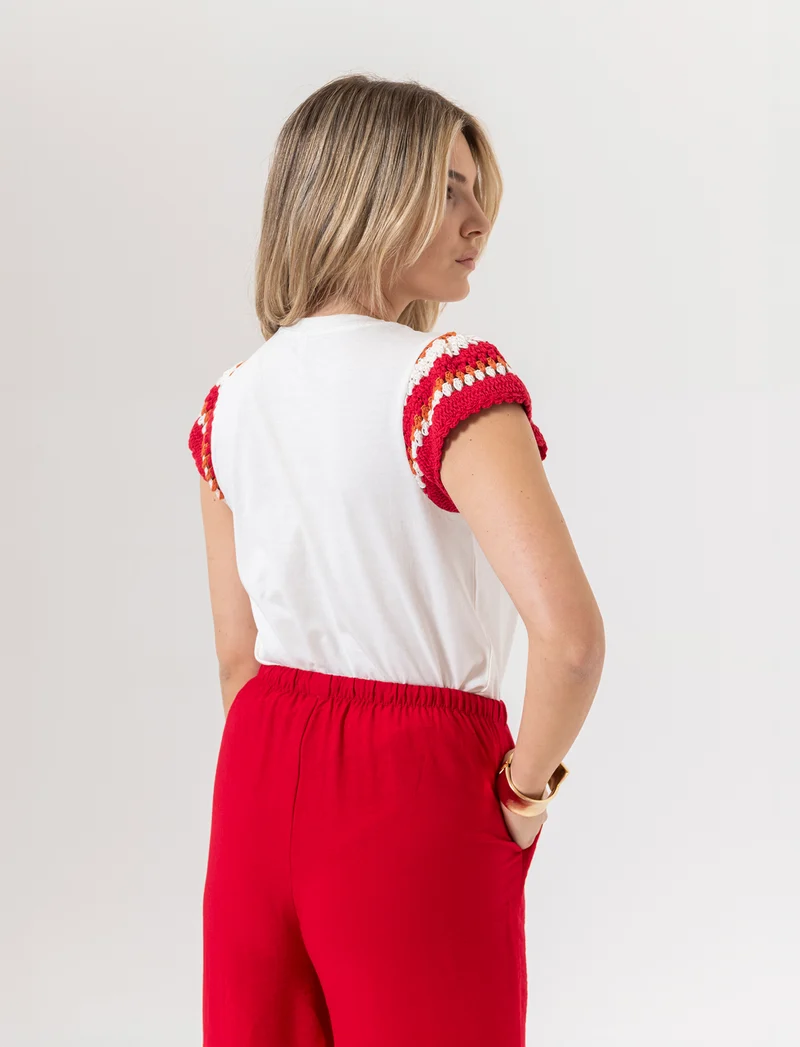 T-shirt con lavorazione crochet da donna - Avorio