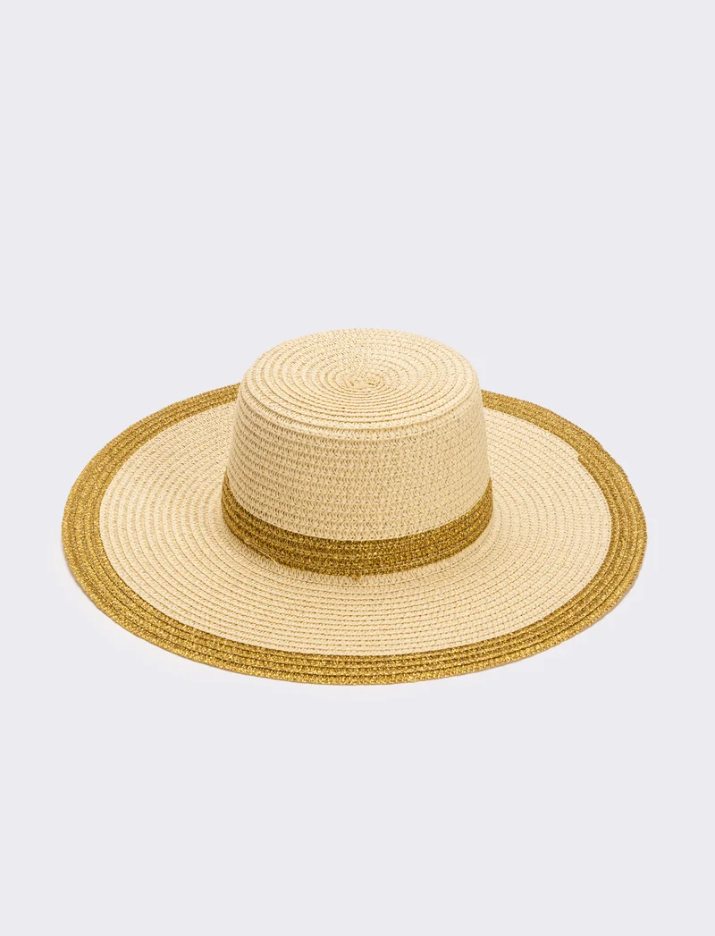 Cappello donna falda larga lurex - Beige