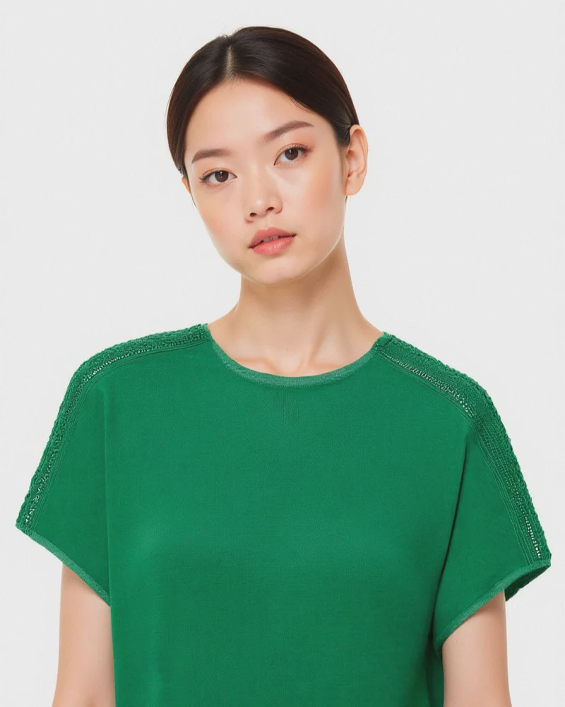 T-shirt con pizzo da donna - Verde prato
