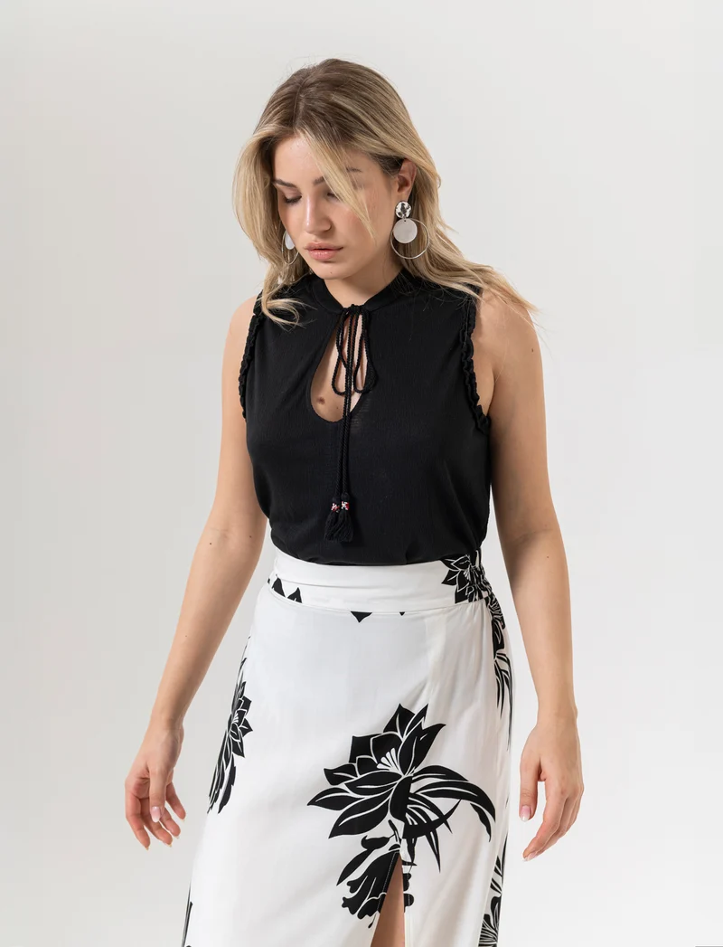 Top con scollo a V da donna - Nero
