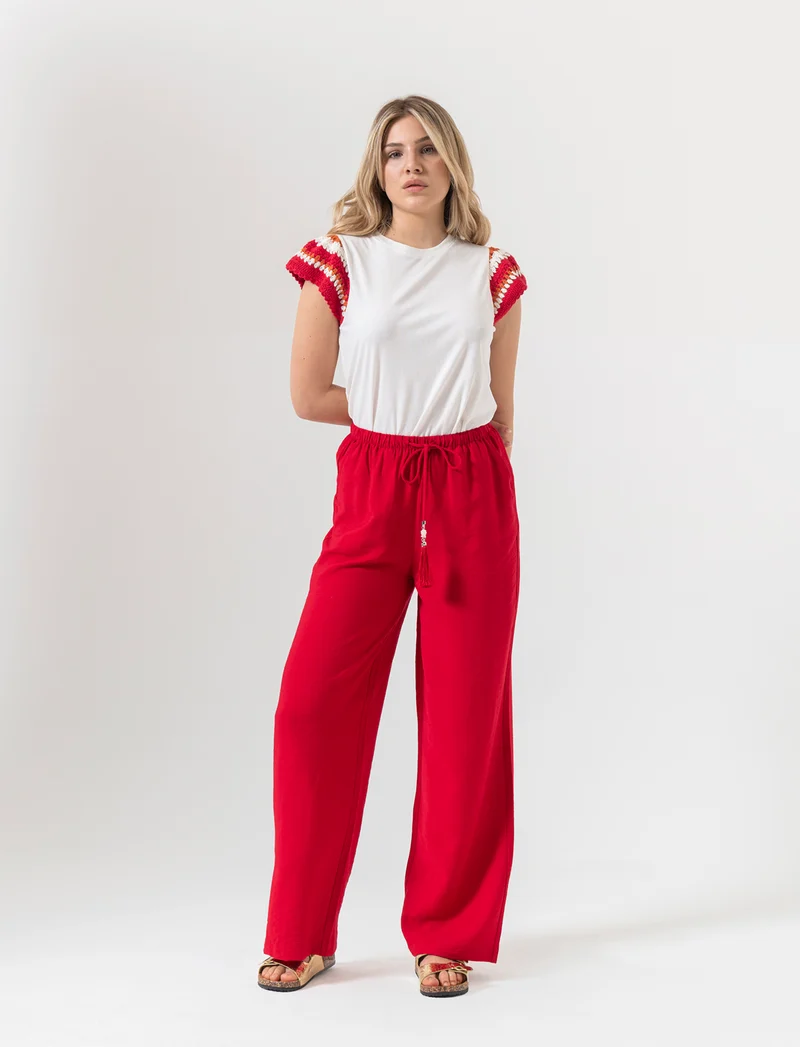 Pantalone con coulisse da donna - Rosso scarlatto