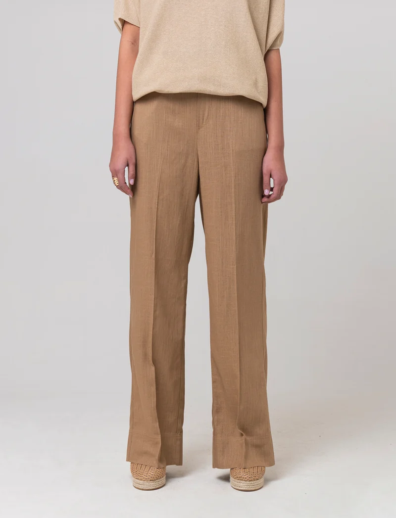 Pantalone con elastico in vita da donna - Caramello