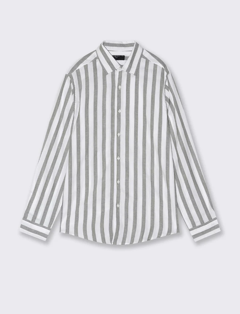 Camicia a righe misto lino da uomo - Verde salvia