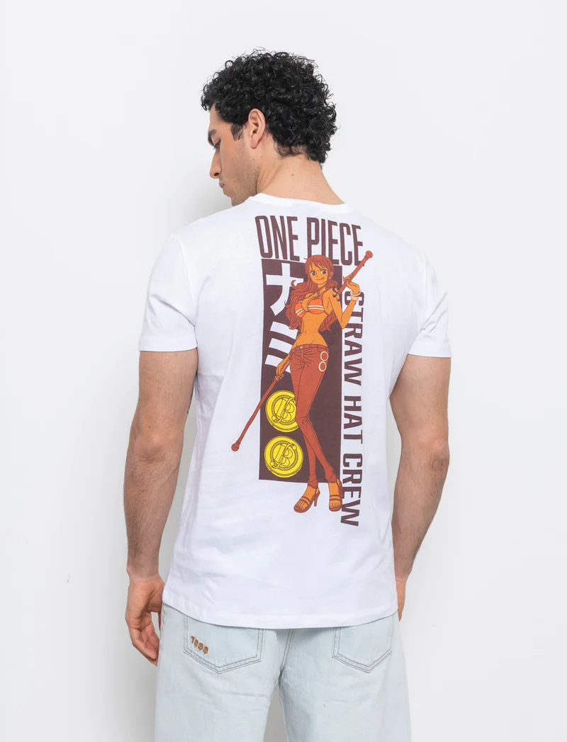 T-shirt stampa one piece da uomo - Bianco
