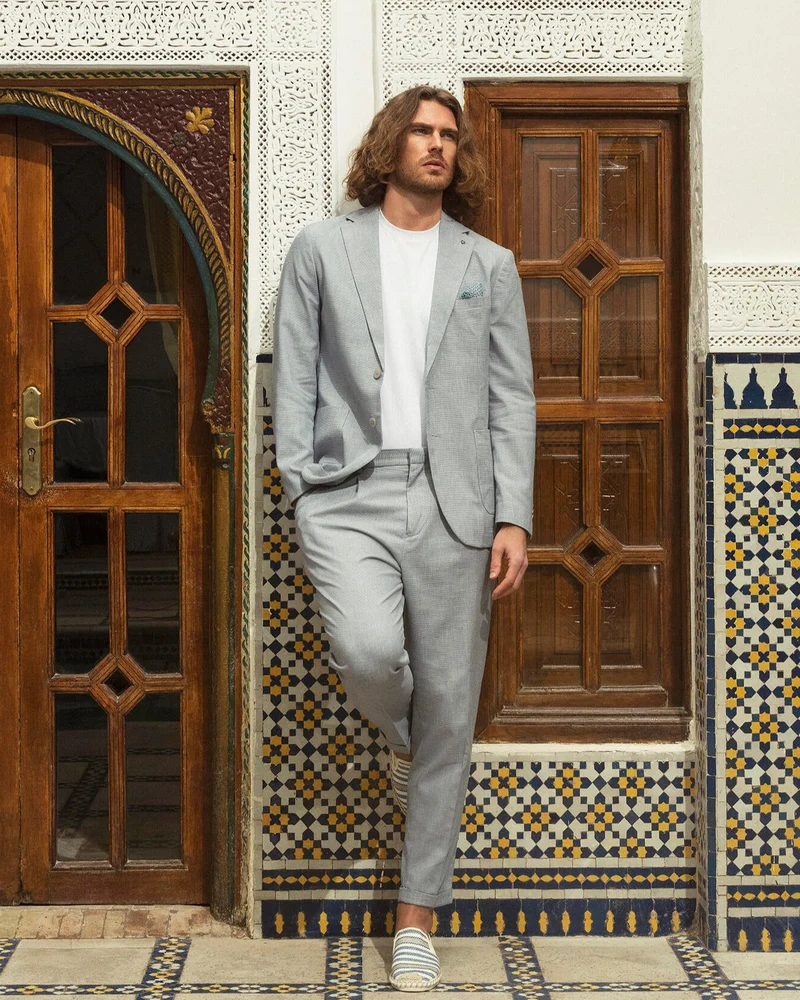 Blazer da completo tessuto effetto lino da uomo - Grigio