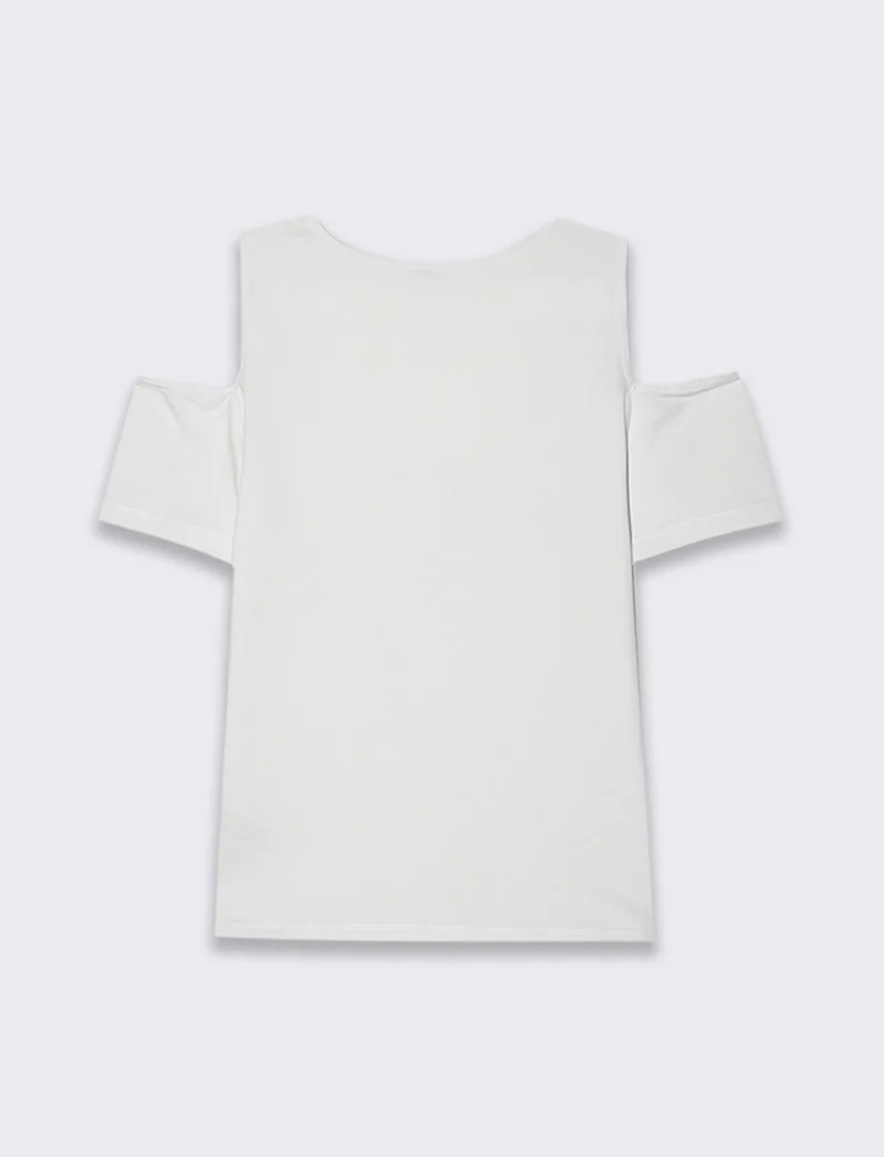 T-shirt con cut out sulle spalle da donna - Bianco