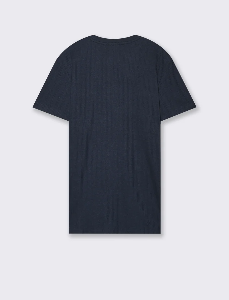 T-shirt a coste effetto maglia da uomo - Blu