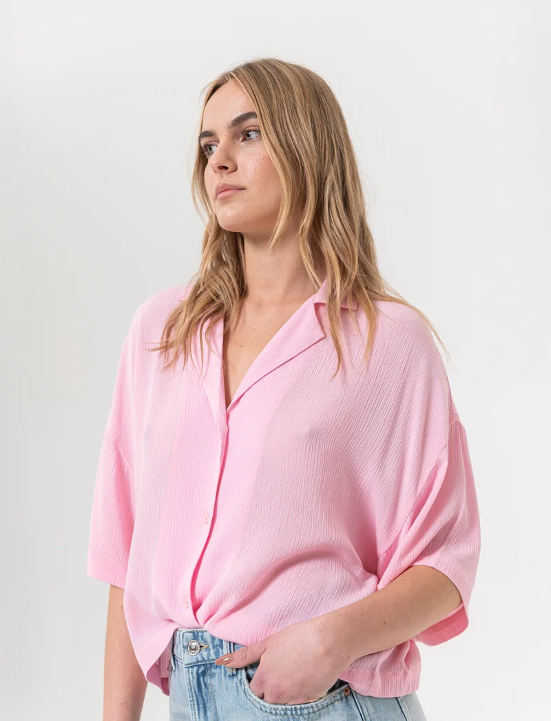 Camicia mezza manica da donna - Rosa plum