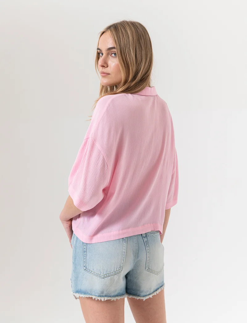 Camicia mezza manica da donna - Rosa plum