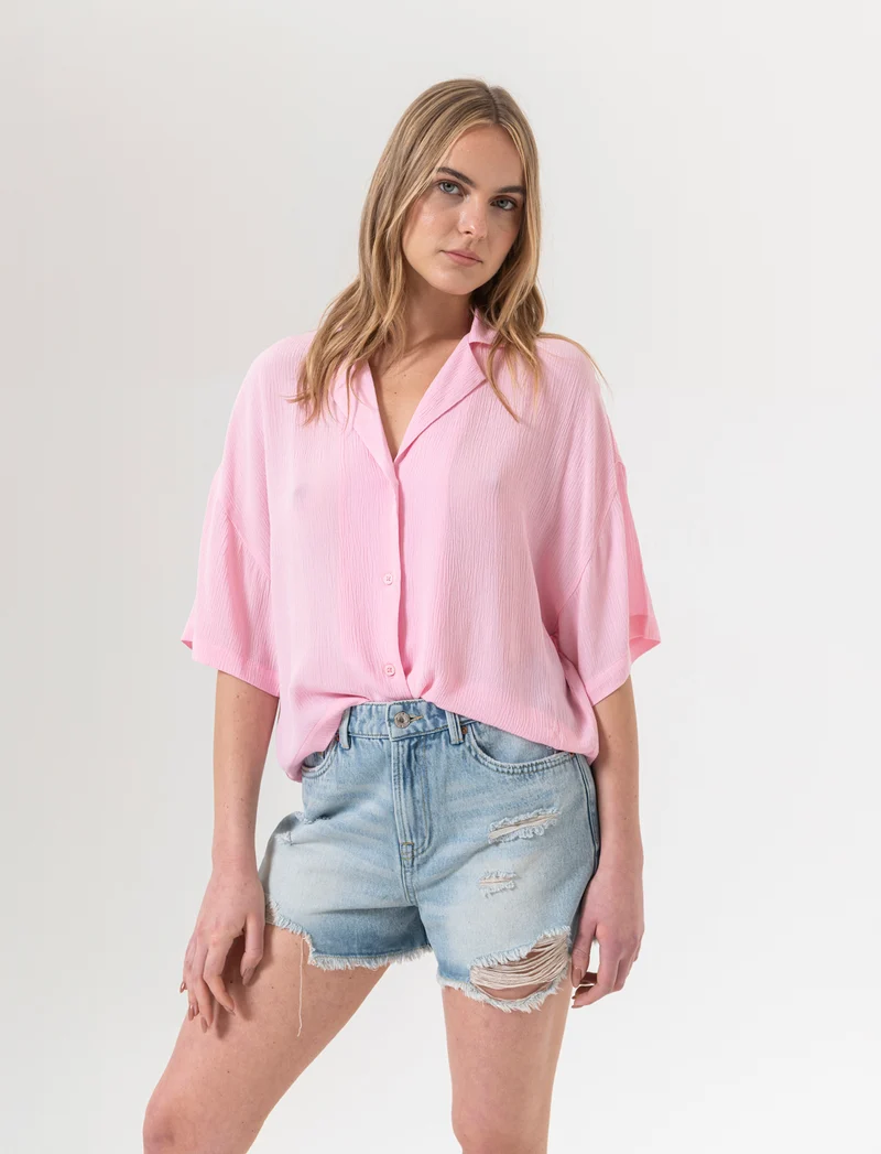 Camicia mezza manica da donna - Rosa plum