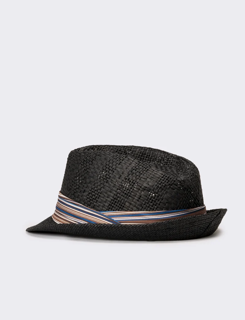 Cappello uomo con falda larga e bandana righe - Nero