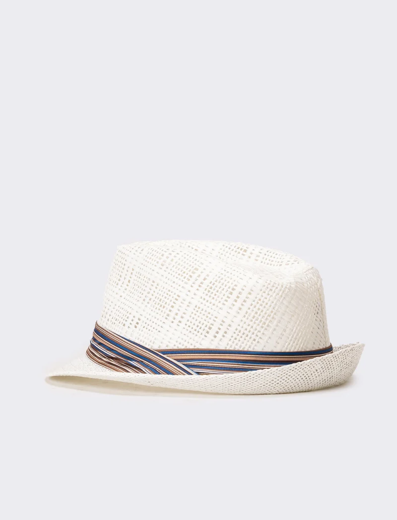 Cappello uomo con falda larga e bandana righe - Bianco