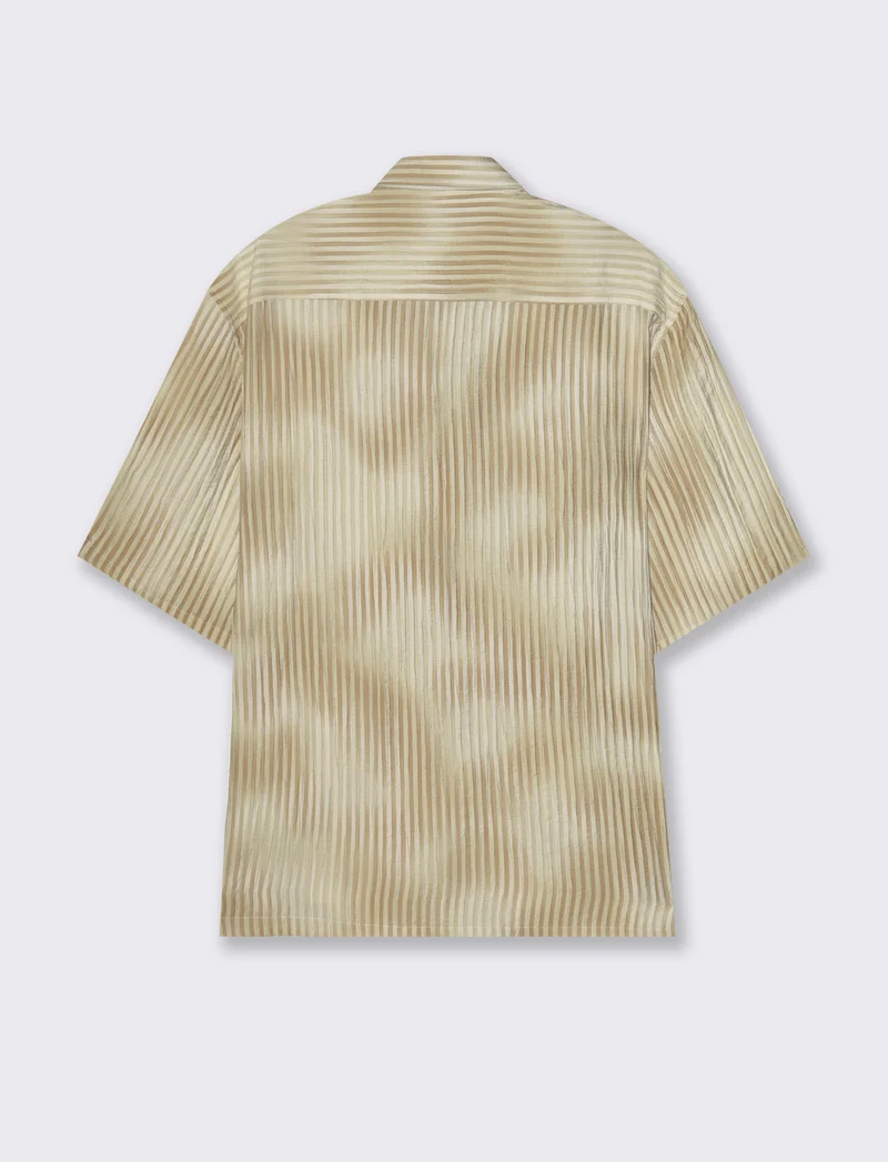 Camicia manica corta goffrata a righe da uomo - Beige