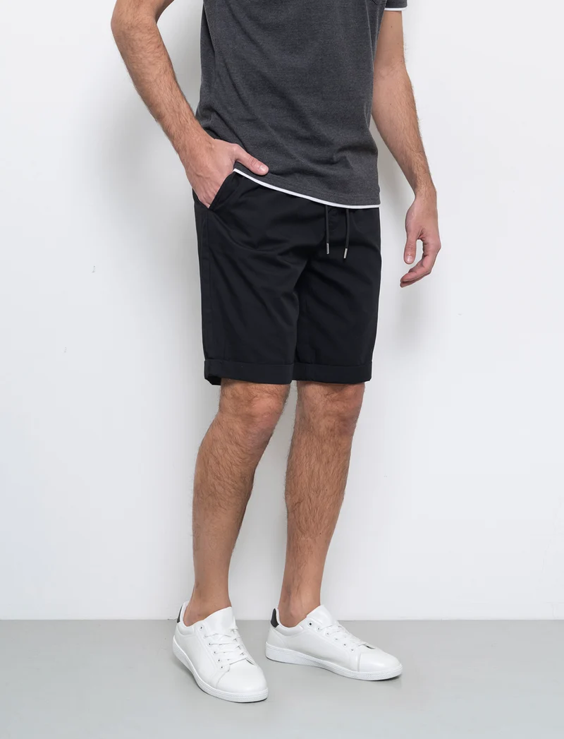 Bermuda jogger in cotone leggero da uomo - Nero
