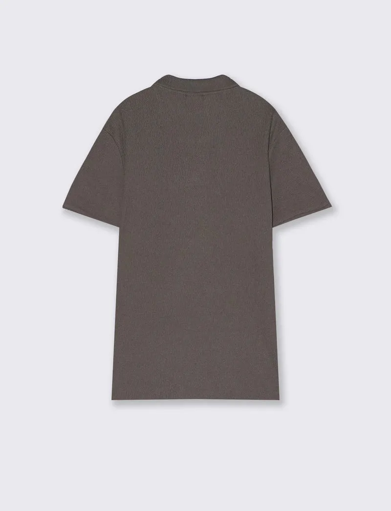 Polo con collo derby struttura jacquard da uomo - Grigio fango