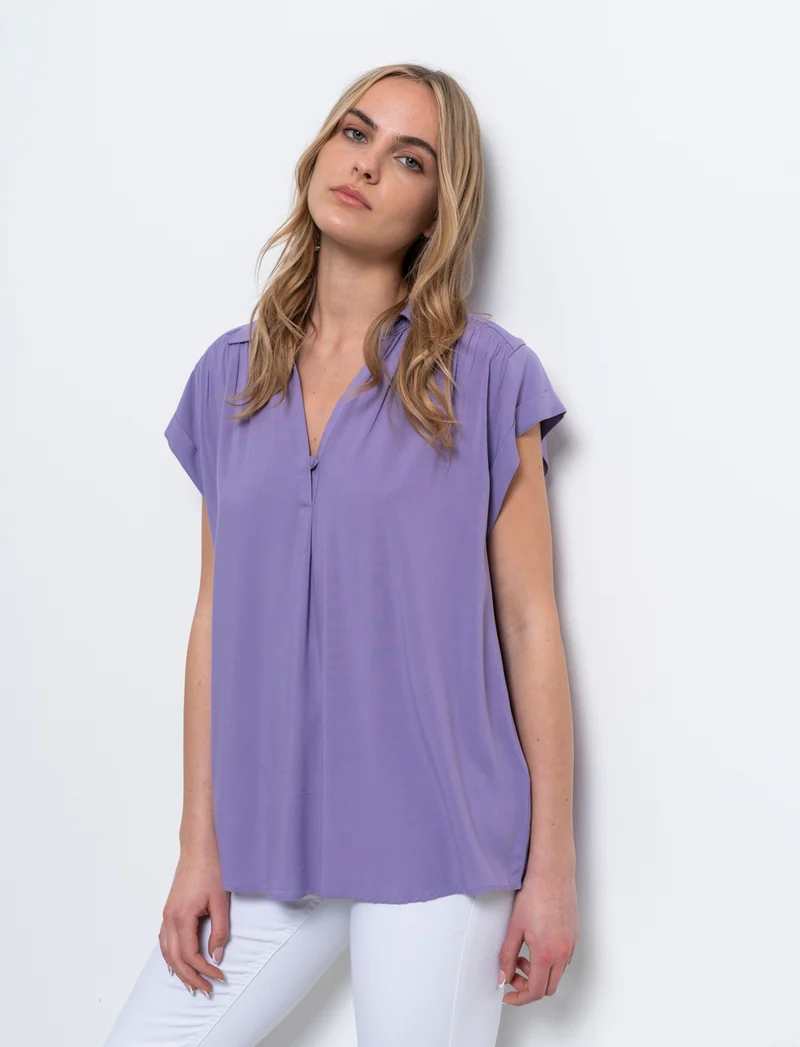 Casacca mezzamanica con scollo a V da donna - Lilla pervinca