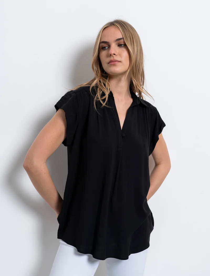 Casacca mezzamanica con scollo a V da donna - Nero