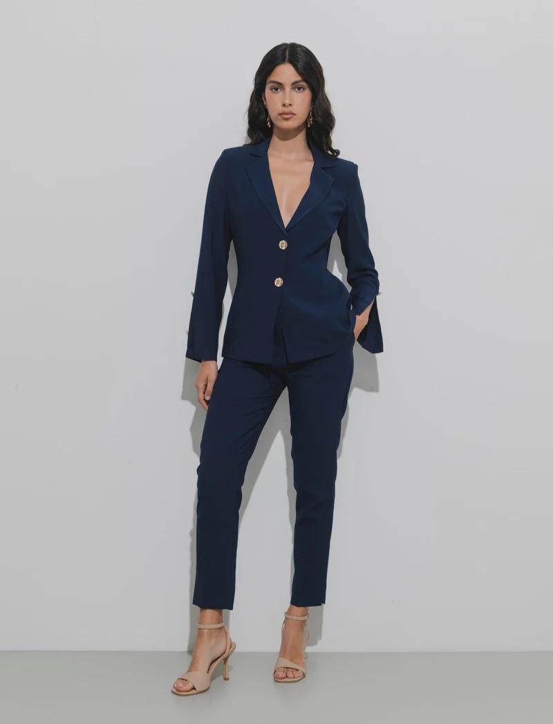 Pantalone regular con bottone gioiello - Blu
