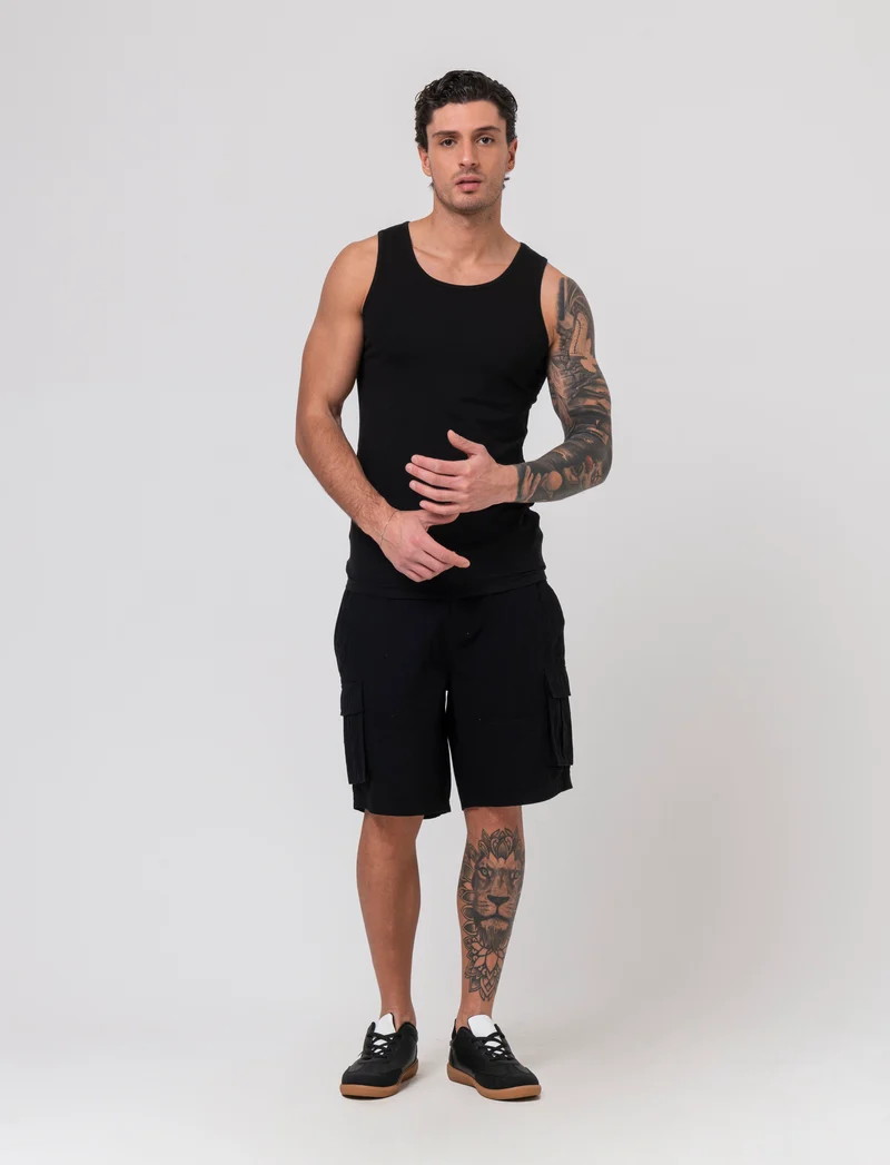 Canotta basic in cotone elasticizzato da uomo - Nero