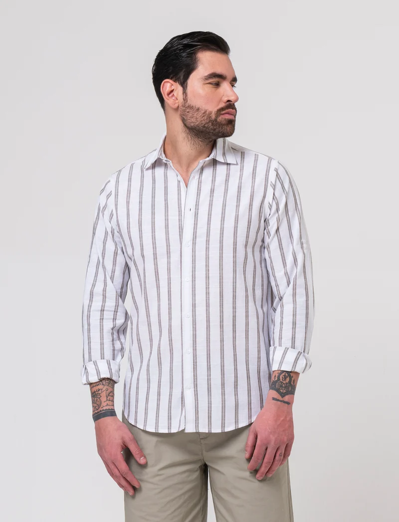 Camicia a righe da uomo - Verde kaki