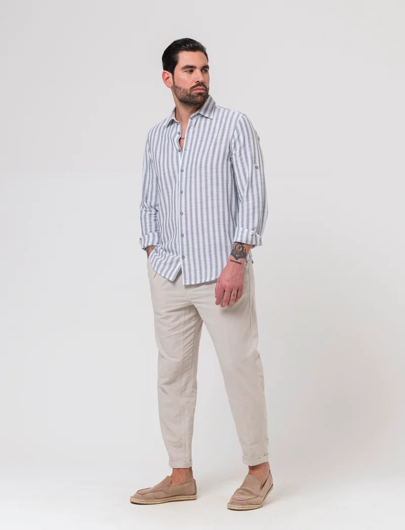 Camicia a righe da uomo - Verde salvia