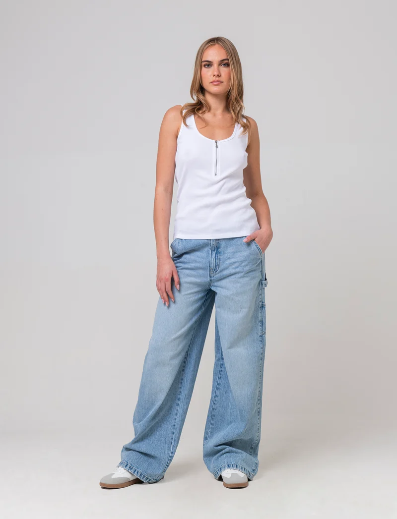 Top con zip da donna - Bianco