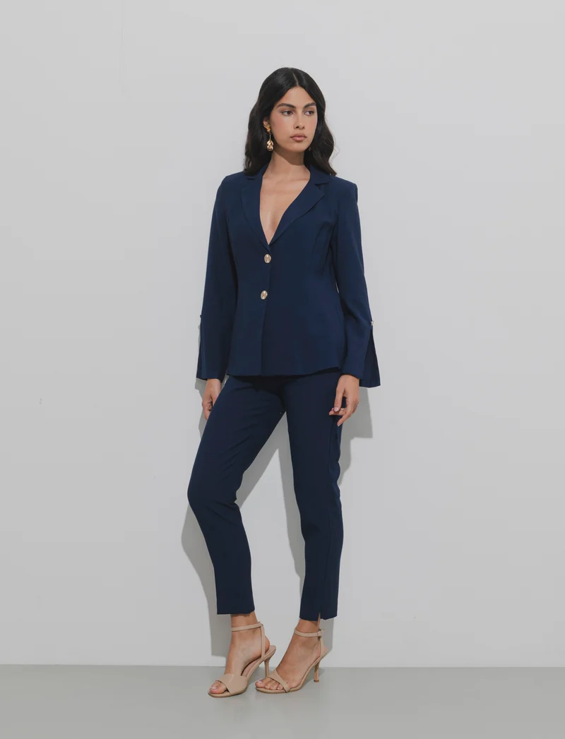 Giacca sfoderata con bottone gioiello - Blu