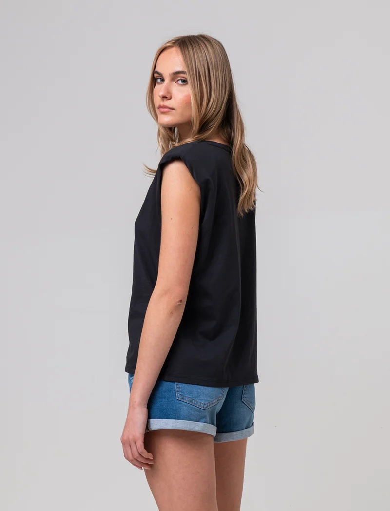 T-shirt con spalline da donna - Nero