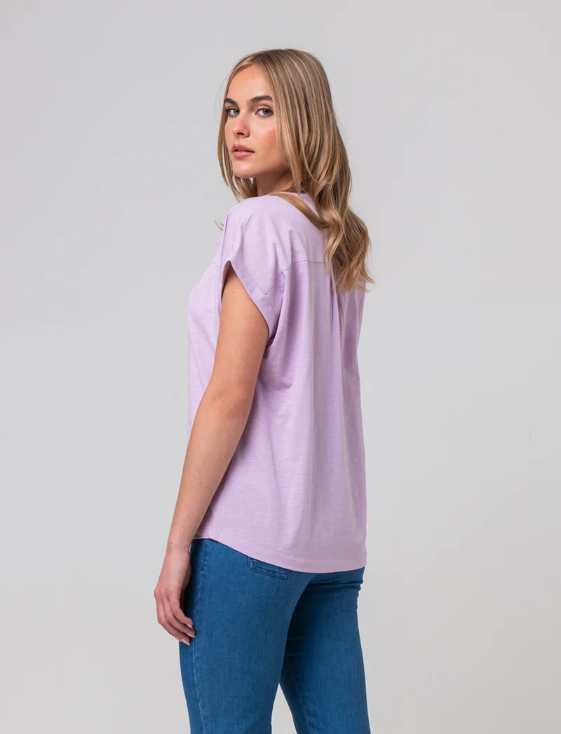 T-shirt con scollo a v da donna - Viola glicine