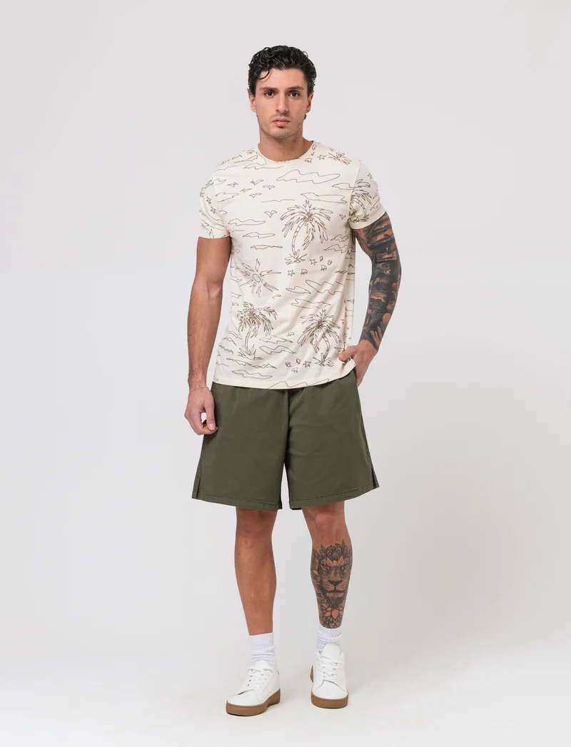 T-shirt in cotone con stampa floreale all over da uomo - Beige ecru