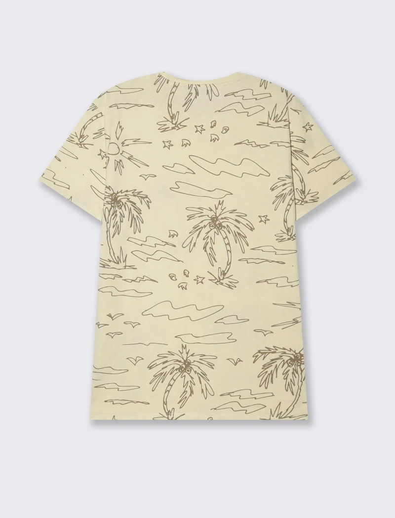 T-shirt in cotone con stampa floreale all over da uomo - Beige ecru