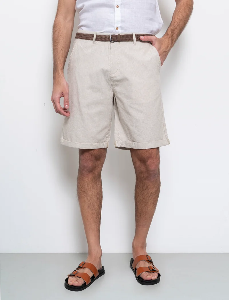 Bermuda a righe con cintura da uomo - Beige