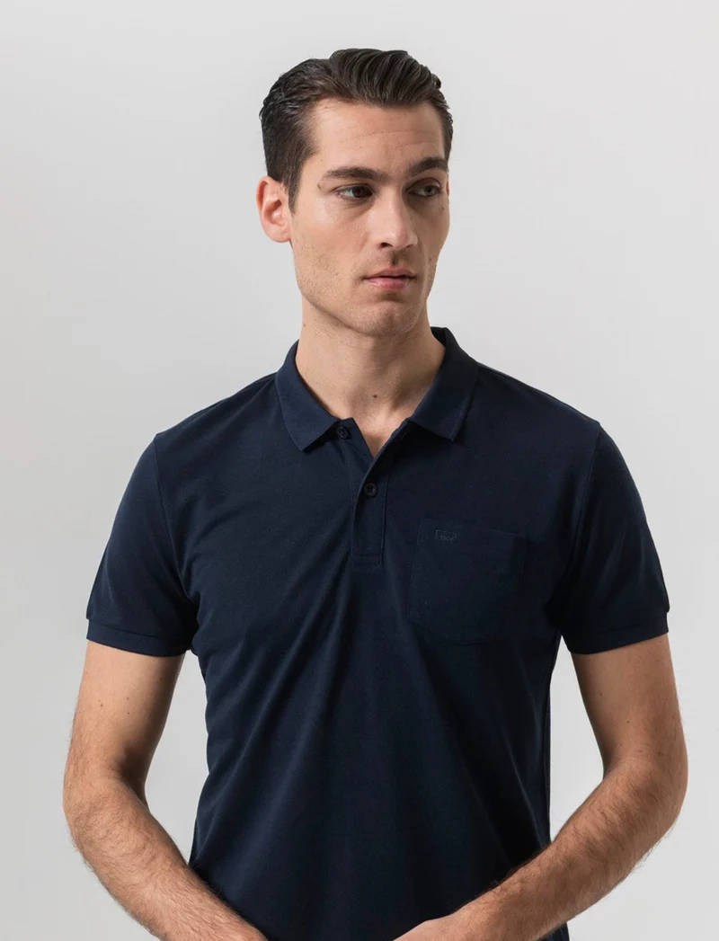 Polo basica con taschino da uomo - Blu
