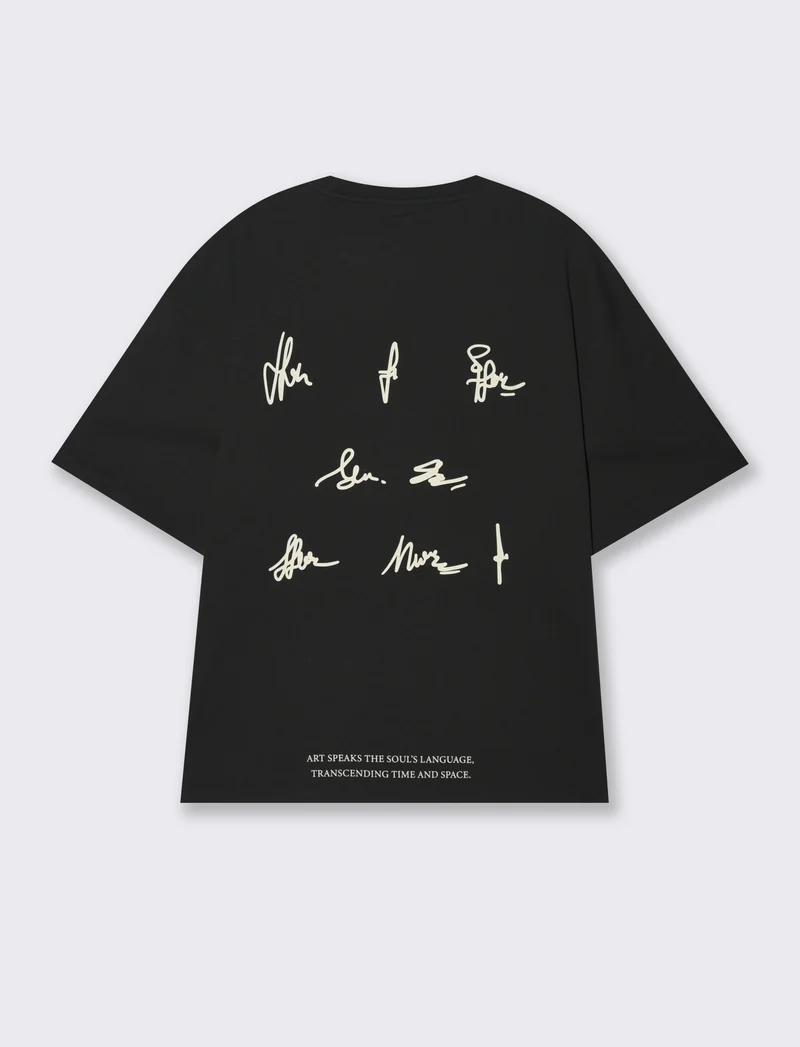 T-shirt boxy fit in cotone con stampe e ricamo da uomo - Nero