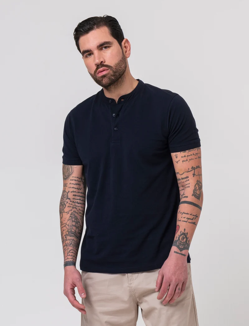 Polo coreana in piquet da uomo - Blu