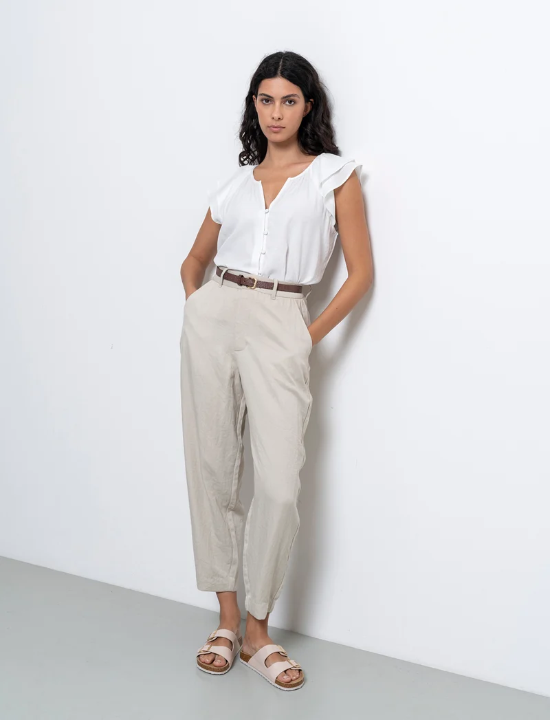 Pantalone con cintura da donna - Beige corda