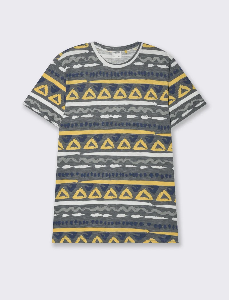 T-shirt in cotone slub con stampa azteca da uomo - Avion