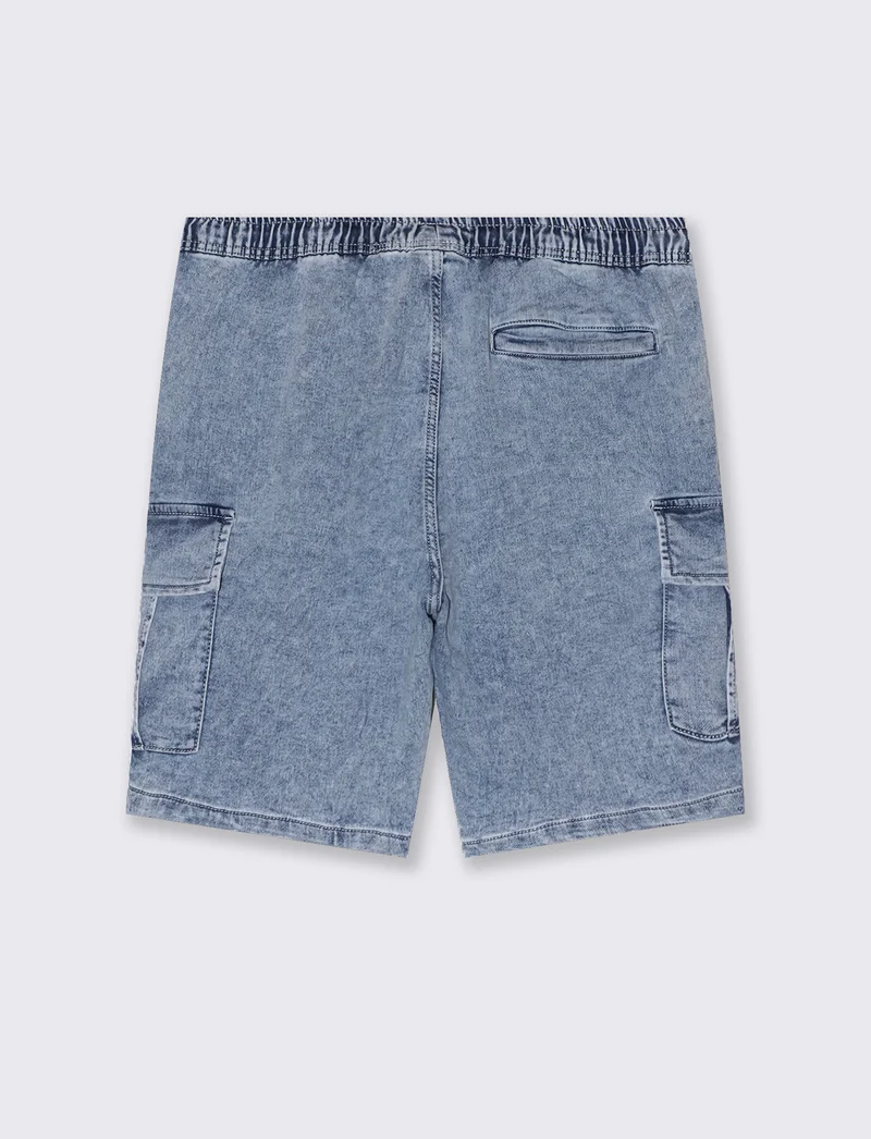 Bermuda cargo in tessuto effetto denim da uomo - Denim