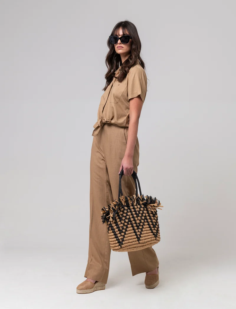 Camicia manica corta da donna - Caramello